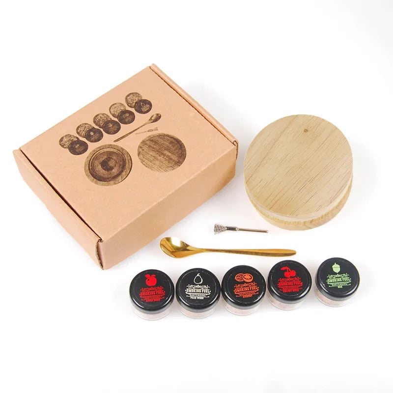 Cocktail Smoker Kit with Apple Cherry Oak Pecan Wood Chips Whiskey Wooden Smoked Wood Hood Smoker for Bar Drinks Kitchen Tools